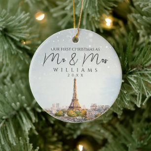 Ornamento De Cerâmica Panorama de Paris Primeiro Natal como Foto de Sr e