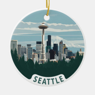 Ornamento De Cerâmica Panorama de Seattle e Monte Rainier