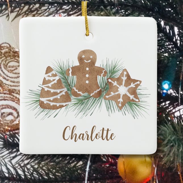 Ornamento De Cerâmica Pão de Natal Personalizado (Criador carregado)