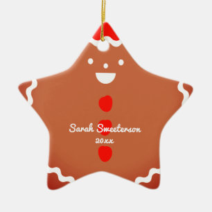 Ornamento De Cerâmica Pão-de-pão estrelado de biscoito de Natal