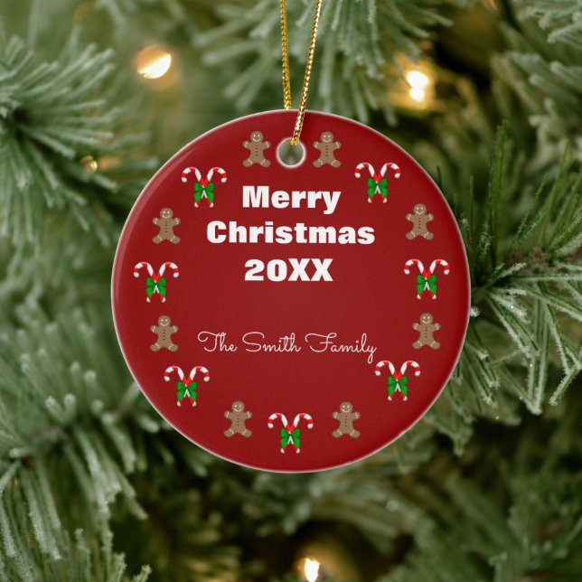 Ornamento De Cerâmica Pão-de-Pão nos Candycanes Personalizado (Árvore)