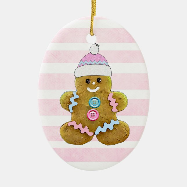 Ornamento De Cerâmica Pão Rosa Personalizado - Natal (Frente)