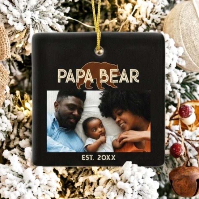 Ornamento De Cerâmica Papa Bear Father Year Established Photo Black (Criador carregado)