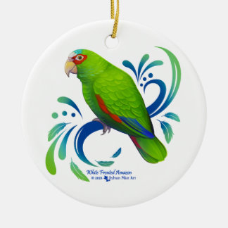 Ornamento De Cerâmica Papagaio-Amazonas Fronteira Branco
