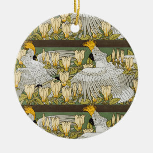 Ornamento De Cerâmica Papagaio Cacatua Verde Salvia Vintage Arte Magnóli