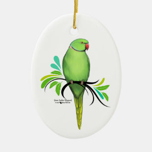 Ornamento De Cerâmica Papagaio verde de Ringneck do indiano