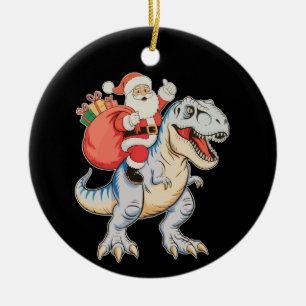 Ornamento De Cerâmica Papai Noel a Cavalo num Dinossauro T Rex Natal Fér