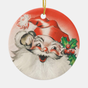 Ornamento De Cerâmica Papai noel alegre do azevinho