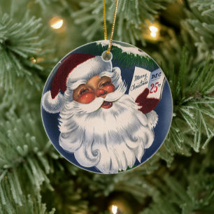 Ornamento De Cerâmica Papai Noel Alegre dos Anos 50, Natal Vintage