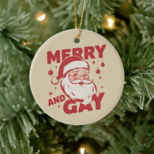 Ornamento De Cerâmica Papai Noel Alegre e Gay LGBTQ Natal Ho Ho Homo Vin
