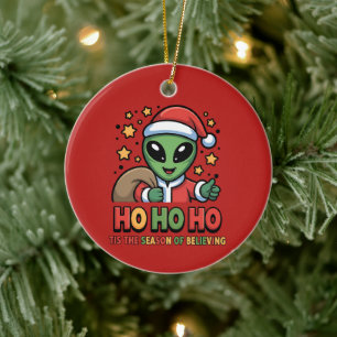 Ornamento De Cerâmica Papai Noel Alien Divertido