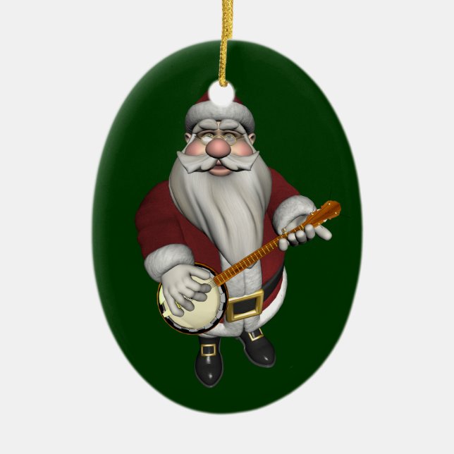 Ornamento De Cerâmica Papai Noel Ama Seu Banjo (Frente)