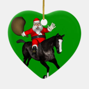 Ornamento De Cerâmica Papai Noel Andando Cavalo Negro