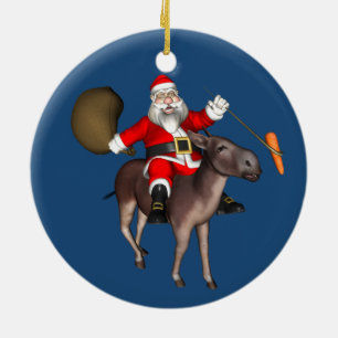 Ornamento De Cerâmica Papai Noel Andando Em Donkey