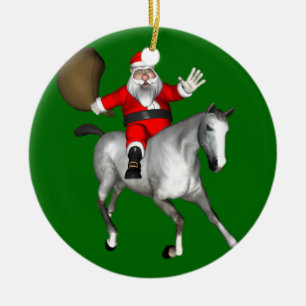 Ornamento De Cerâmica Papai Noel Andando Um Cavalo De Cinza