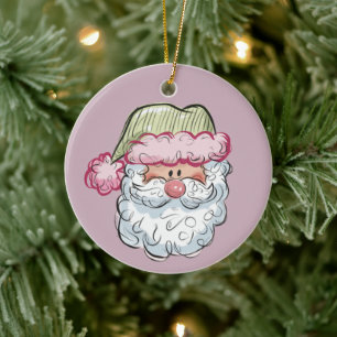Ornamento De Cerâmica Papai Noel Bonito Natal Festa de Natal Rosa