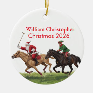 Ornamento De Cerâmica Papai Noel Bonito Personalizado Jogando Pólo Eques