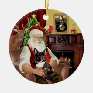 Ornamento De Cerâmica Papai noel-Brindle French Bulldog