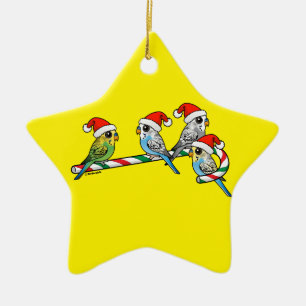 Ornamento De Cerâmica Papai noel Budgies do bastão de doces
