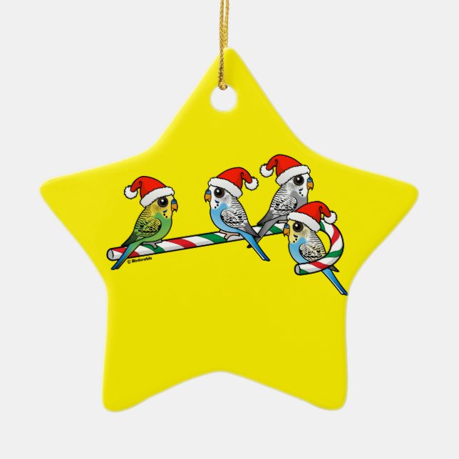 Ornamento De Cerâmica Papai noel Budgies do bastão de doces (Frente)