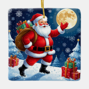 Ornamento De Cerâmica Papai Noel Carregando Presentes de Natal