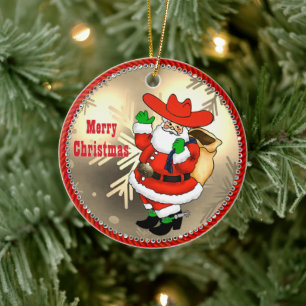 Ornamento De Cerâmica Papai Noel Caubói Ocidental
