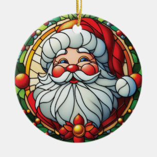 Ornamento De Cerâmica Papai Noel Clássico com Coroa de Azevinho