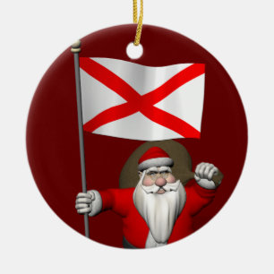 Ornamento De Cerâmica Papai Noel com a bandeira de Alabama