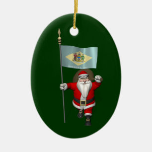 Ornamento De Cerâmica Papai Noel com a bandeira de Delaware