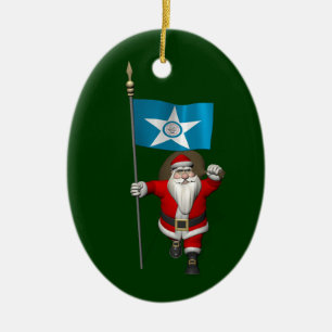 Ornamento De Cerâmica Papai Noel com a bandeira de Houston