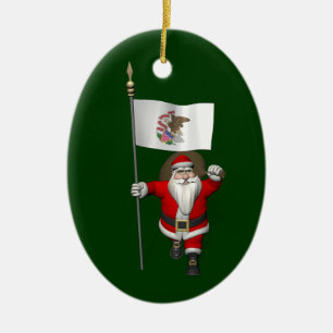 Ornamento De Cerâmica Papai Noel com a bandeira de Illinois