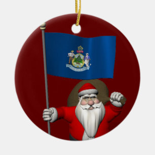 Ornamento De Cerâmica Papai Noel com a bandeira de Maine