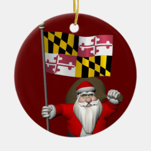 Ornamento De Cerâmica Papai Noel com a bandeira de Maryland