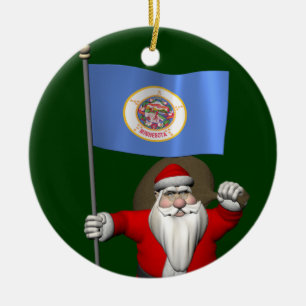 Ornamento De Cerâmica Papai Noel com a bandeira de Minnesota