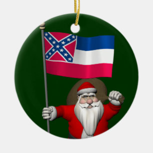 Ornamento De Cerâmica Papai Noel com a bandeira de Mississippi