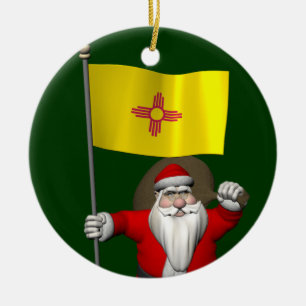 Ornamento De Cerâmica Papai Noel com a bandeira de New mexico