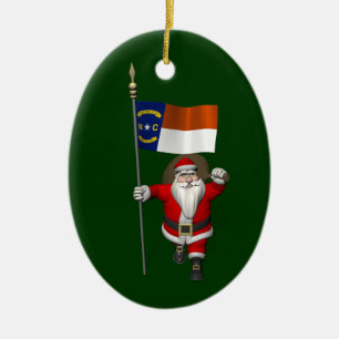 Ornamento De Cerâmica Papai Noel com a bandeira de North Carolina