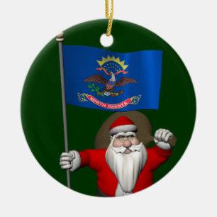 Ornamento De Cerâmica Papai Noel com a bandeira de North Dakota