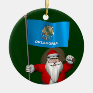 Ornamento De Cerâmica Papai Noel com a bandeira de Oklahoma