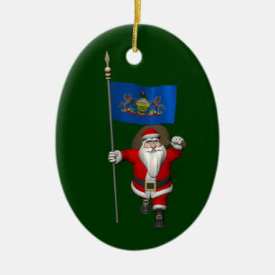 Ornamento De Cerâmica Papai Noel com a bandeira de Pensilvânia