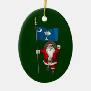 Ornamento De Cerâmica Papai Noel com a bandeira de South Carolina