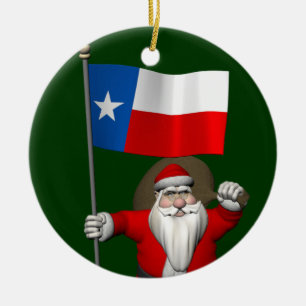 Ornamento De Cerâmica Papai Noel com a bandeira de Texas