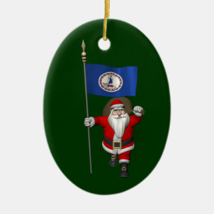 Ornamento De Cerâmica Papai Noel com a bandeira de Virgínia