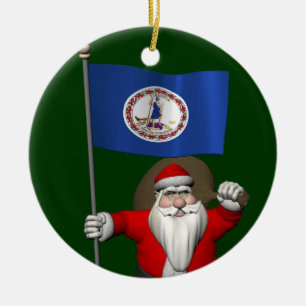 Ornamento De Cerâmica Papai Noel com a bandeira de Virgínia