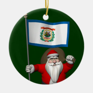 Ornamento De Cerâmica Papai Noel com a bandeira de West Virginia