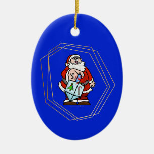 Ornamento De Cerâmica Papai Noel com a Ornação de Dreidel Chrismukkah