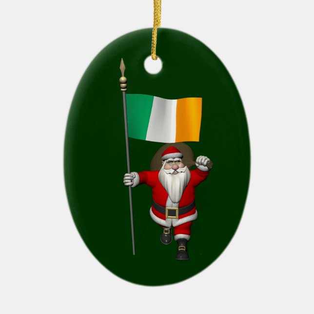 Ornamento De Cerâmica Papai Noel Com Alferes Da Irlanda (Frente)