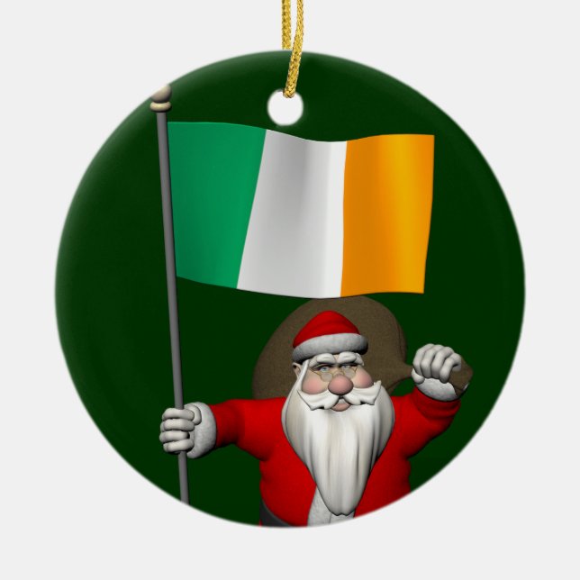 Ornamento De Cerâmica Papai Noel Com Alferes Da Irlanda (Frente)