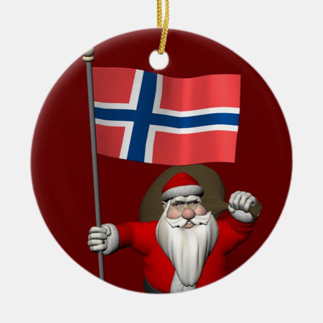 Ornamento De Cerâmica Papai Noel Com Alferes Da Noruega (Frente)
