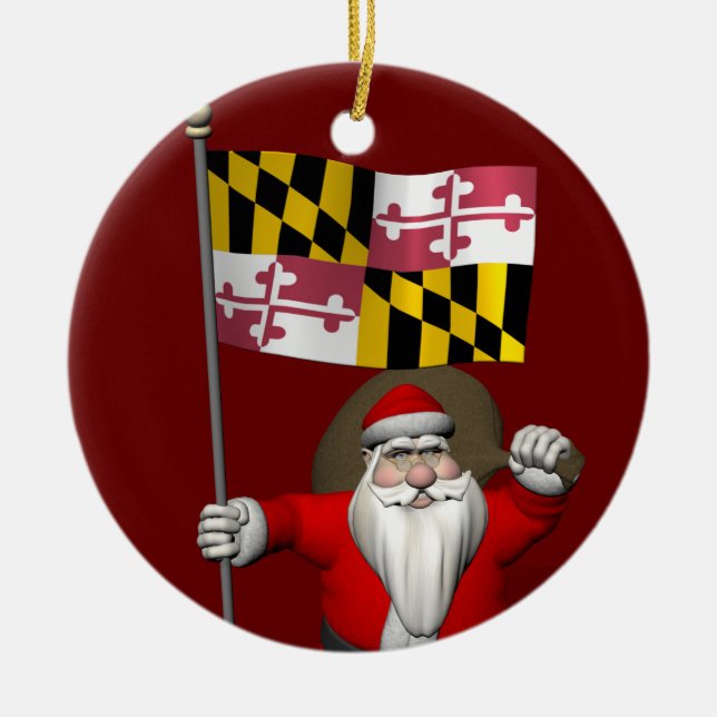 Ornamento De Cerâmica Papai Noel Com Alferes De Maryland (Frente)